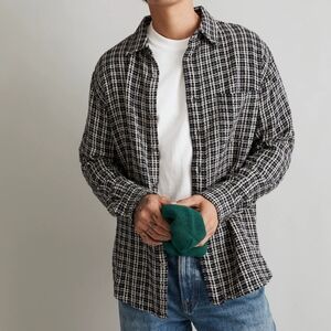 Corridor Reverse Tweed Snow Check Cotton Shirt Jacket Button Down Medium Plaid